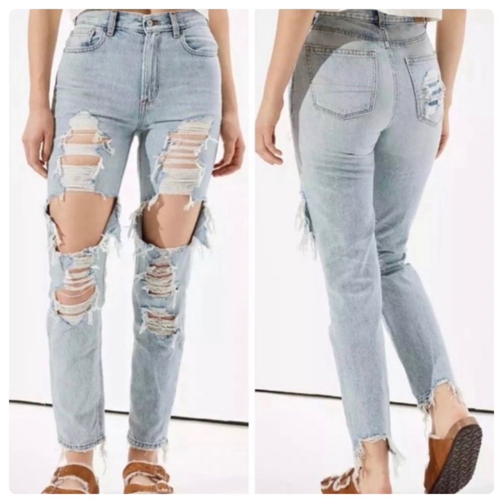 American Eagle Hi-Rise Ripped Mom Jeans